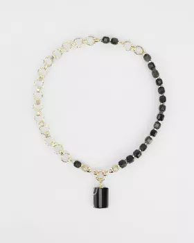 Колье-трансформер 4 в 1 «Тайна Тикаль» из натуральных обсидиана, агата бразильского, цирконов и со съемной подвеской