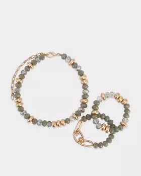 Комплект: фактурное колье и набор браслетов