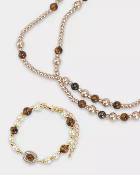 Комплект: колье и браслет с искусственным жемчугом и цирконом
