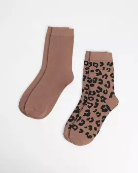 Комплект носки женские 2 пары, р. 36, цвет Бежевый/леопардовый