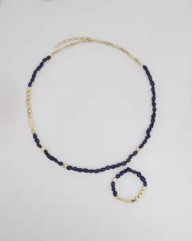 Комплект: удлиненное колье и браслет с натуральным лазуритом