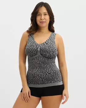 Корректирующий корсет-топ из биэластичного материала с U-образным вырезом и леопардовым принтом