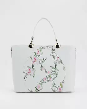 Кожаная сумка с цветочным принтом и оригинальным сочетанием фактур