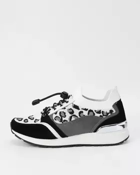 Кроссовки из натуральной замши и кожи с анималистическим принтом