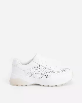 Кроссовки из натуральной кожи со сквозной узорной перфорацией