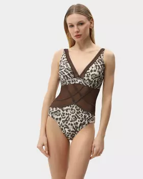 Купальник сложного кроя с широкими цельнокроеными бретелями