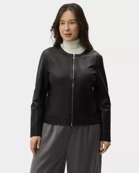 Куртка из кожи ягнёнка наппа с плетеным декором на манжетах и по талии