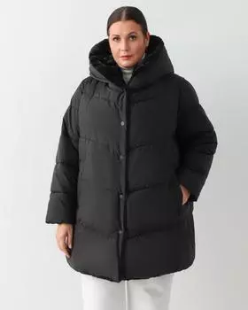Стеганый пуховик с экомехом в капюшоне