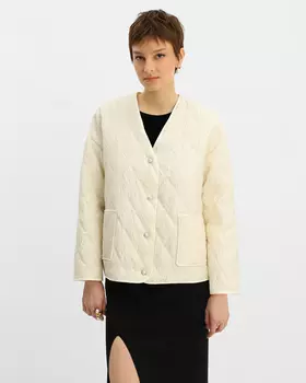 Стильная куртка жатой фактуры с V - вырезом