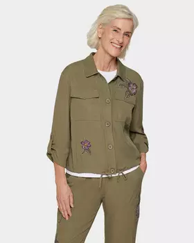 Куртка рубашечного кроя с цветочной вышивкой и регулируемой кулиской по низу