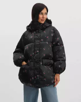 Куртка с цветочным принтом и ветрозащитным воротником-стойкой