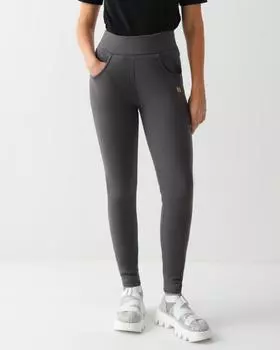 Утепленные хлопковые легинсы с теплой пушистой подкладкой, карманами и поясом на резинке