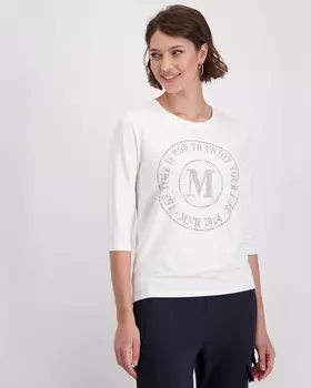 Лонгслив из эластичного материала на основе вискозы и модала с логотипом из страз