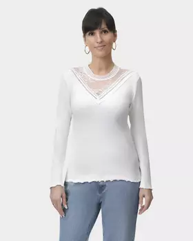Лонгслив из рифленого трикотажа с кружевом с цветочным мотивом