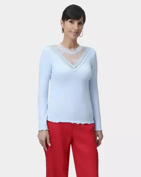 Лонгслив из рифленого трикотажа с кружевом с цветочным мотивом