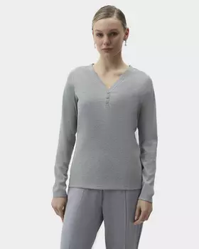 Лонгслив прямого кроя с декоративными пуговицами и люрексом в составе