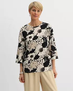 Лонгслив, р. L, цвет Черно-белые цветы