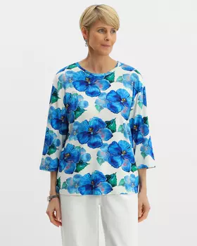 Лонгслив, р. L, цвет Голубые гибискусы