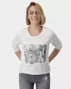 Лонгслив с принтом и стразами