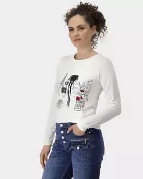 Лонсглив из тонкого футера на основе вискозы с принтом и стразами