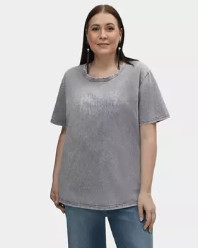 Меланжевая футболка из хлопка с аппликацией из страз