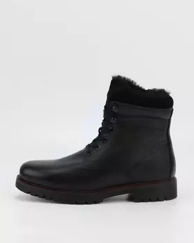 Мужские ботинки из натуральной кожи, утепленные натуральным мехом, с функциональными шнурками и декоративной опушкой