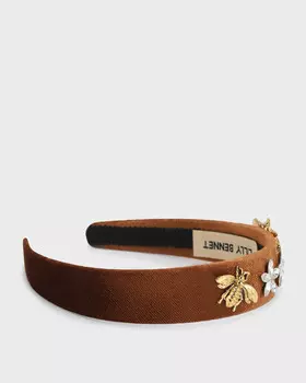 Ободок из бархата, украшенный стразами, кристаллами и искусственным жемчугом