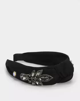 Ободок из сатина, украшенный кристаллами в виде цветка