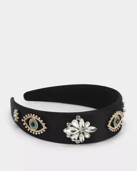 Ободок из сатина, украшенный стразами и кристаллами