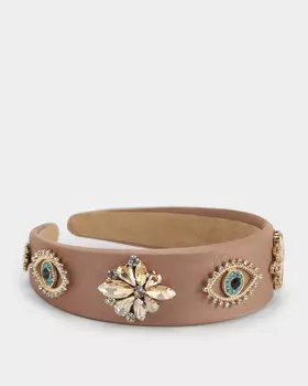 Ободок из сатина, украшенный стразами и кристаллами