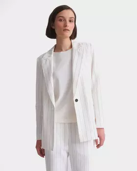Однобортный жакет из хлопка и льна в вертикальную полоску