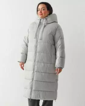 Удлиненный стеганый пуховик с капюшоном