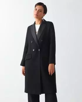 Пальто с отложным воротником и атласными лацканами