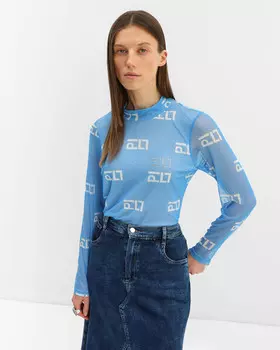 Лонгслив с высоким воротником и полупрозрачными рукавами