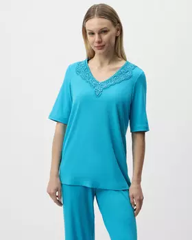Пижамная блуза из нежной вискозы с кружевом
