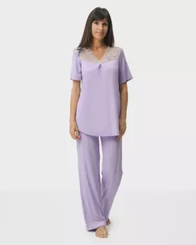 Пижамные брюки прямого силуэта из эластичной вискозы