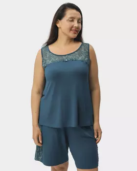 Пижамный топ из вискозы с отделкой из кружева