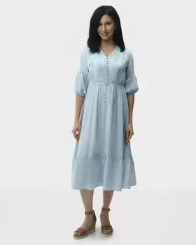 Платье А-силуэта с завышенной талией и рукавами-фонариками