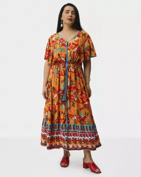 Платье макси из вискозы с ярким тропическим принтом