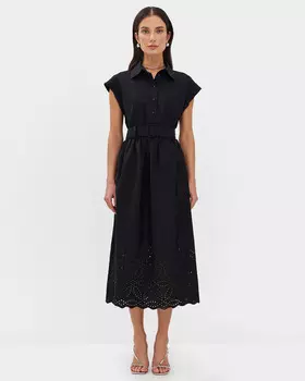 Платье миди из натурального хлопка с вышивкой ришелье