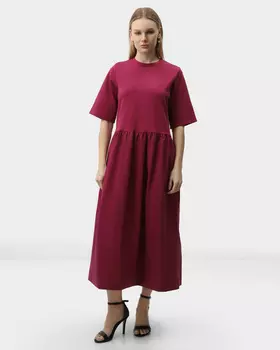 Платье миди с коротким рукавом и юбкой-солнцем