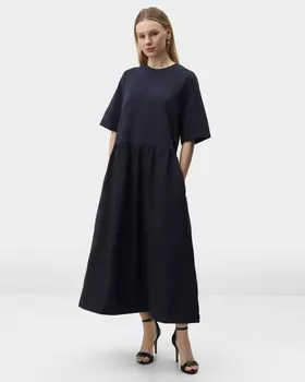 Платье миди с коротким рукавом и юбкой-солнцем