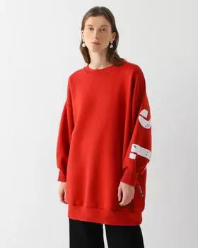 Платье в спортивном стиле из хлопкового футера с текстовым принтом на спинке