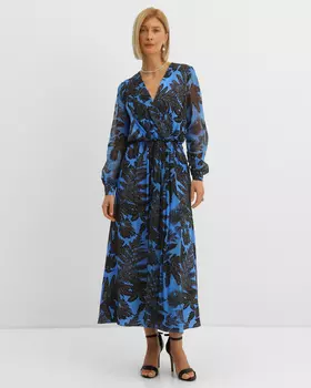 Платье макси c V-образным вырезом и растительным узором
