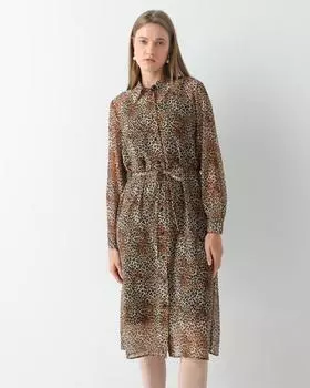 Леопардовое платье-рубашка из шифона с подкладкой