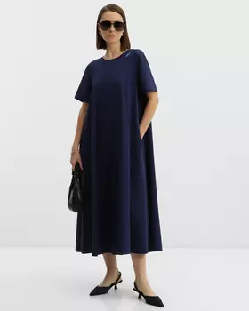 Платье свободного силуэта из смесового льна с карманами