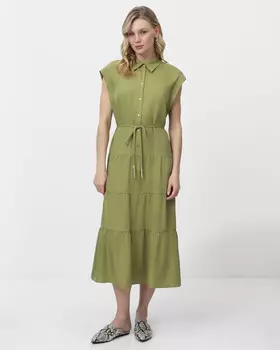 Платье-рубашка из тенсела с многоярусным подолом