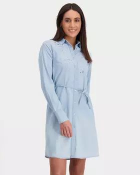 Платье-рубашка с кружевными деталями и поясом