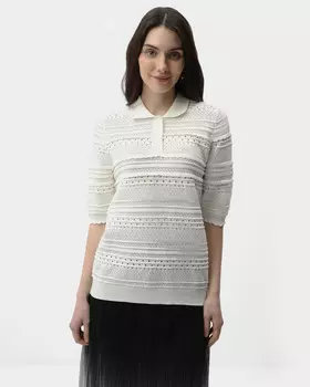 Поло из хлопкового трикотажа ажурной вязки