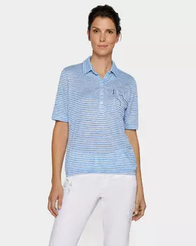 Поло с горизонтальной полоской и декором сверкающими стразами